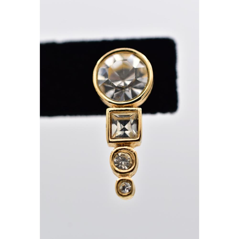 Givenchy Vintage Rhinestone Crystal Clip On Earrings Gold Geometric Signed BinAV - Picture 8 of 12